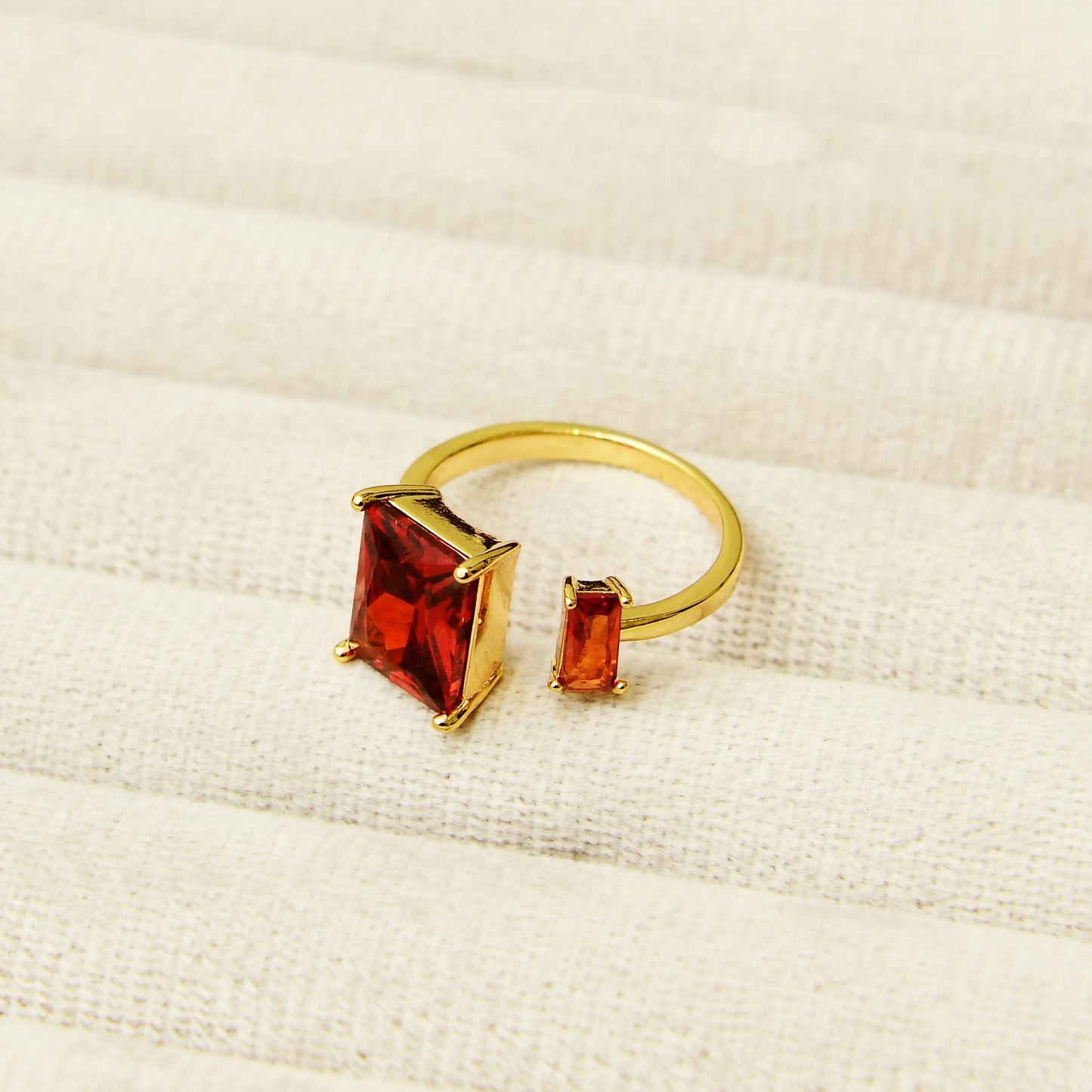 One & Half Crimson Square Ring