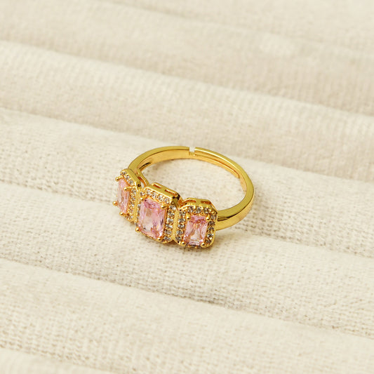 Luxury Pink Triplet Zircon Ring