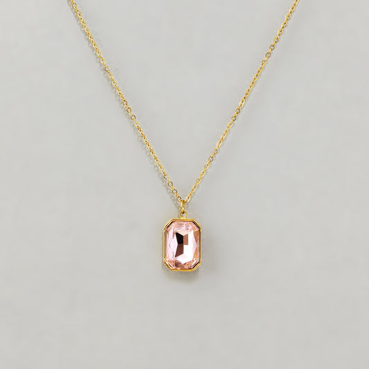 Square Cut Pink Zircon Pendant